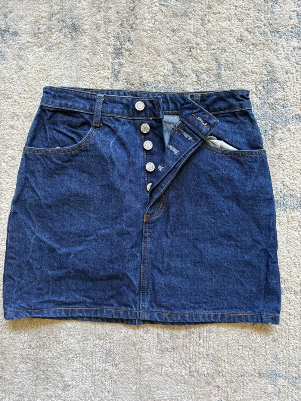 Dark Blue Button-Front Denim Skirt